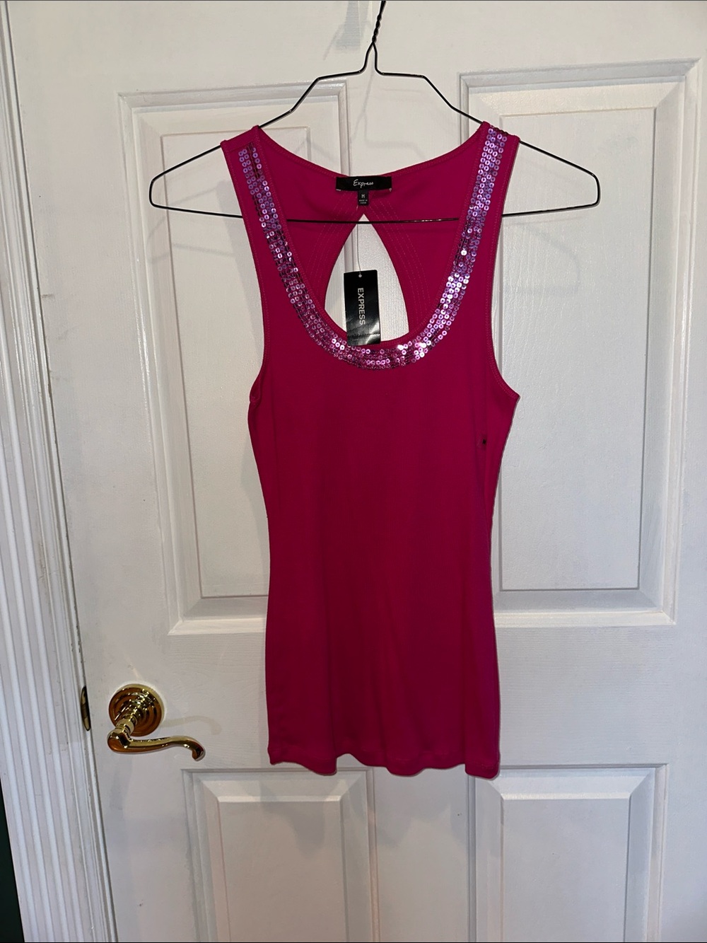 Express Fuchsia Sequin-Trim Racerback Tank